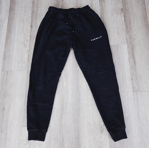 YoungLA Mens Black Joggers with Logo - Picture 1 of 4
